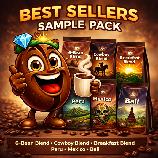 Best Sellers Sample Pack: 6-Bean, Cowboy, Breakfast, Peru, Mexico, Bali